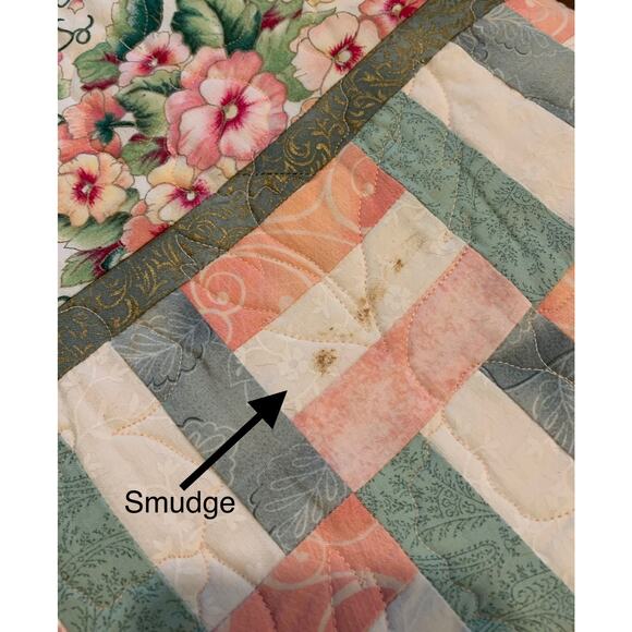 Handmade Quilted Throw Blanket Cotton Peach Color Floral Rail Fence Weave Design - Picture 14 of 14
